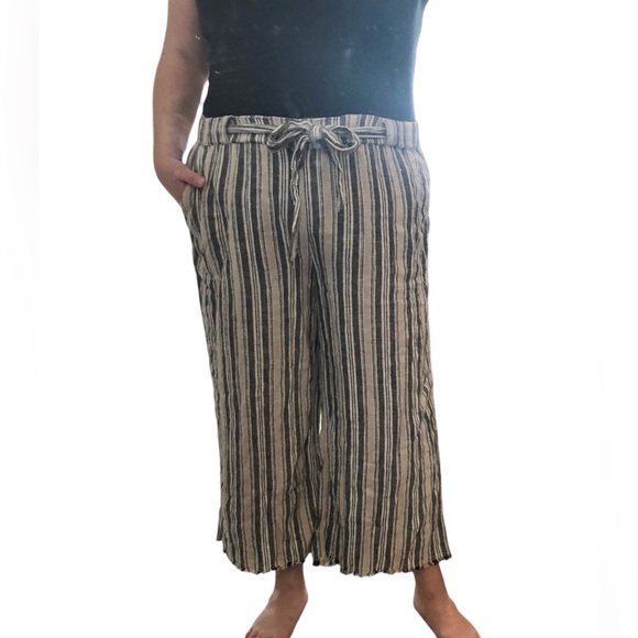 Women’s Plus Size Striped Linen Blend Wide Leg Cropped Pants - Calson - 1X - Picture 2 of 13